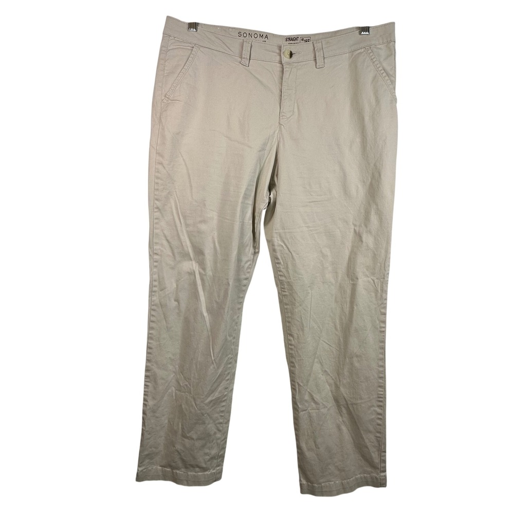 Sonoma Life Style Womens 16S Khaki Straight Mid Rise Chino Pants Tan Stretch